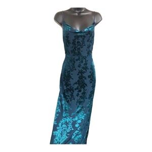 Trixxi emerald‎ dark green floral velvet look cowl neck iridescent maxi dress